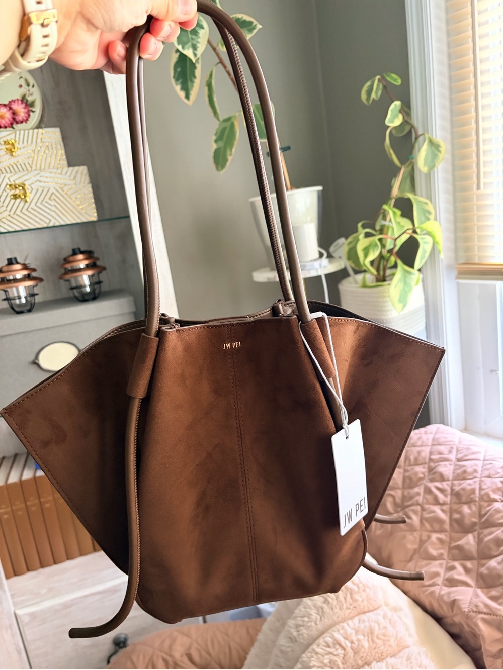 JW PEI Chocolate Brown Nala Tote Bag with Long Straps